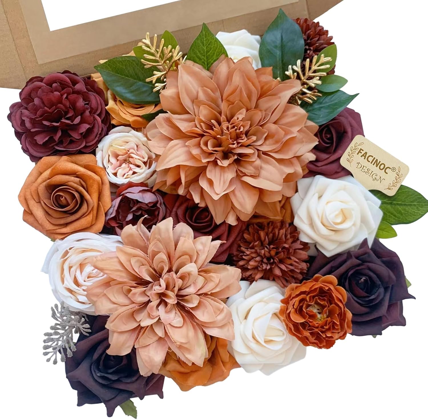 Beige Artificial Flowers — Burnt Orange, Burgundy
