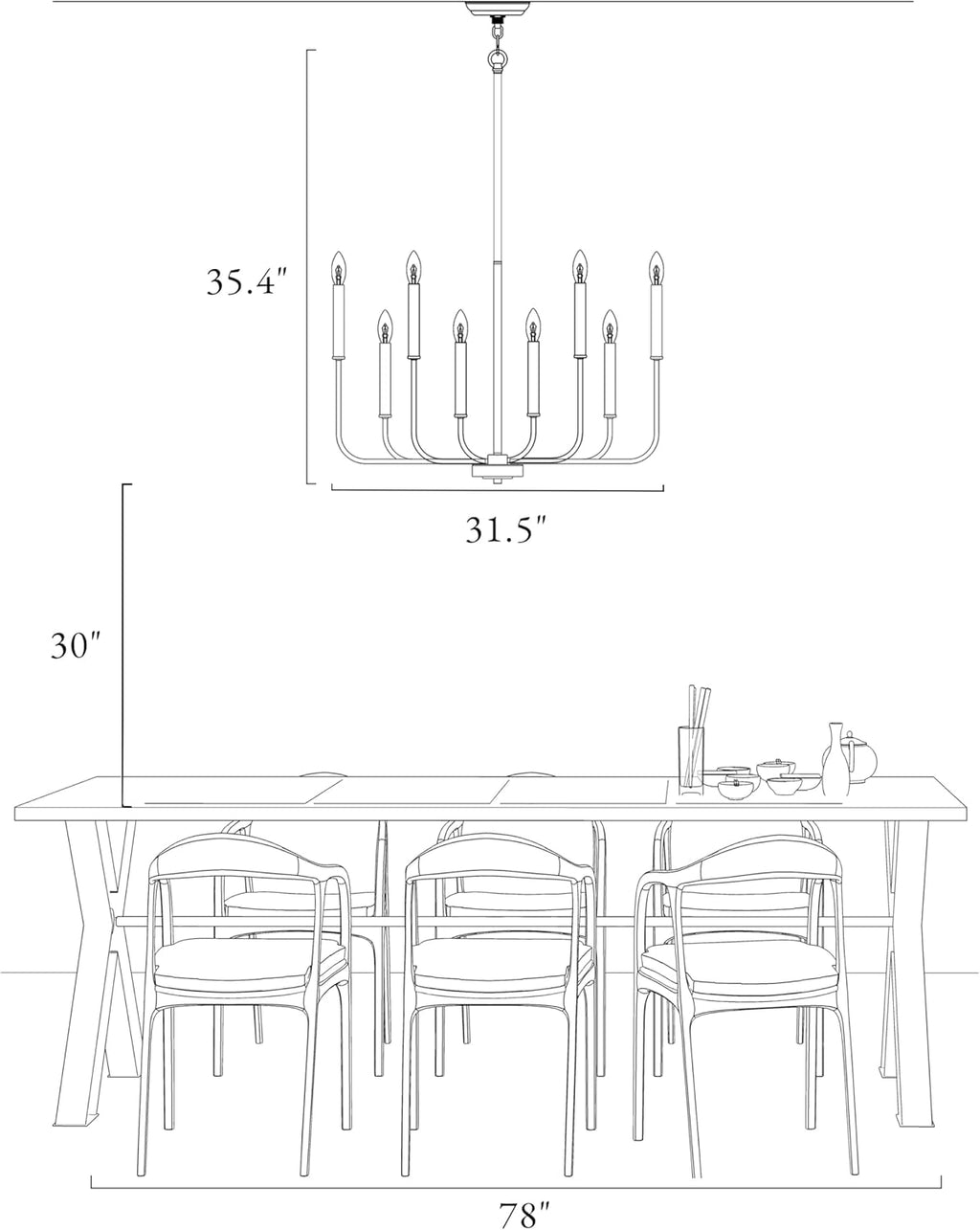 Farmhouse Black Chandelier — 8-Light - View 6