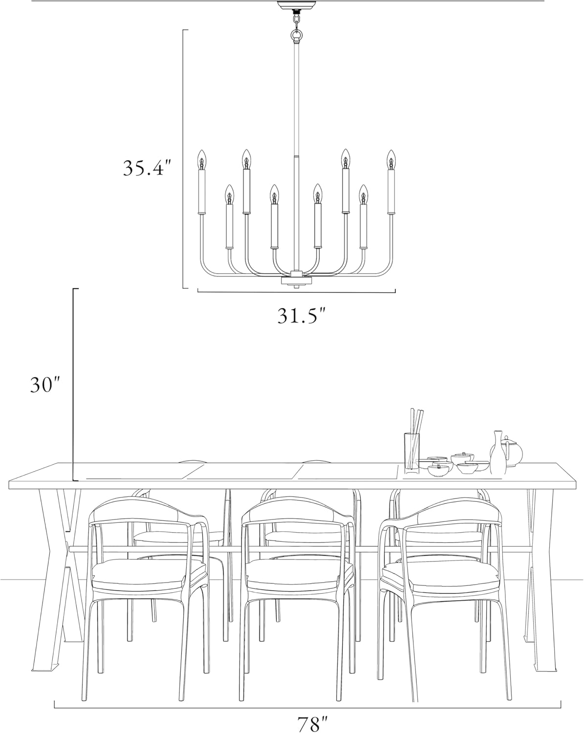Farmhouse Black Chandelier — 8-Light - View 6