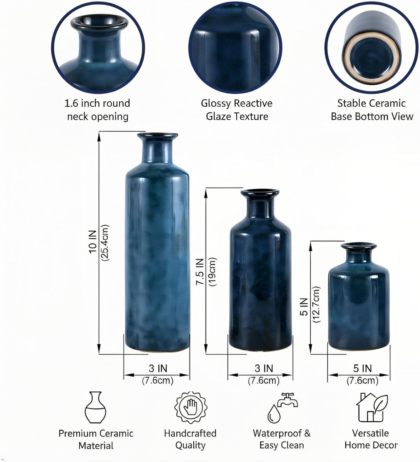 Farmhouse Ceramic Decorative Vase — Set of 3 - View 2
