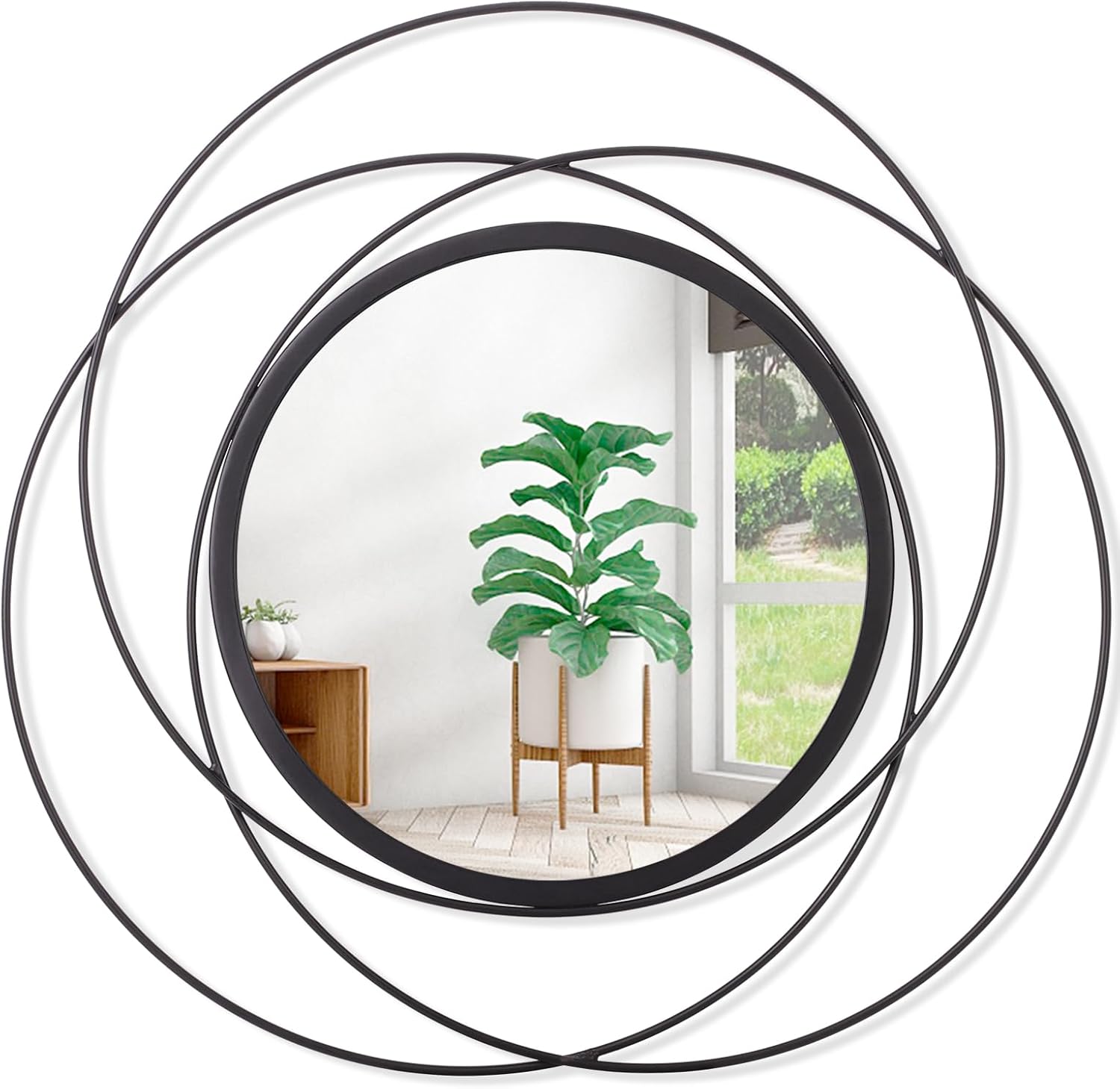 Round Black Wall Mirror — 12" — 12"L x 12"W