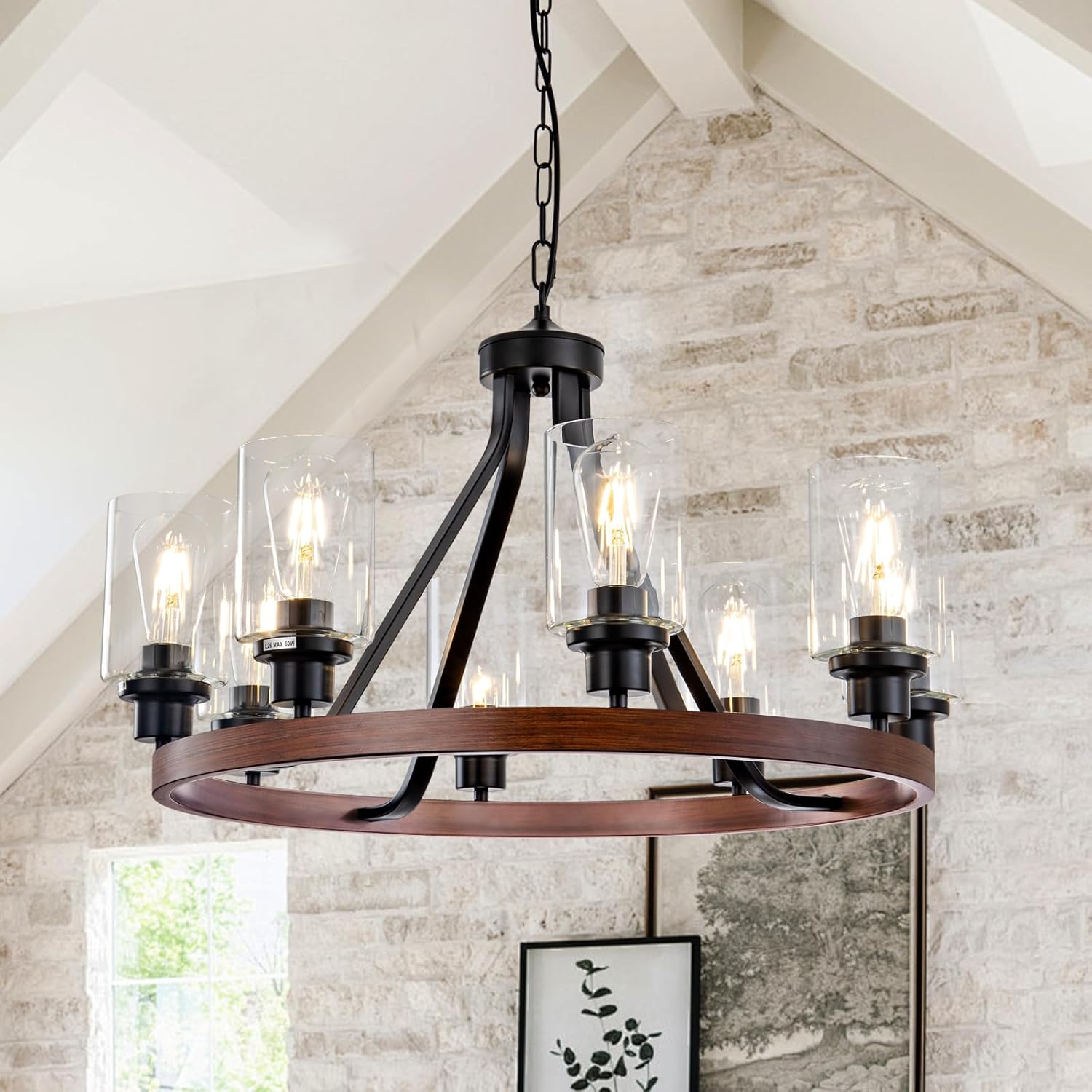Adjustable Modern Black Chandelier — 6-Light — Wooden