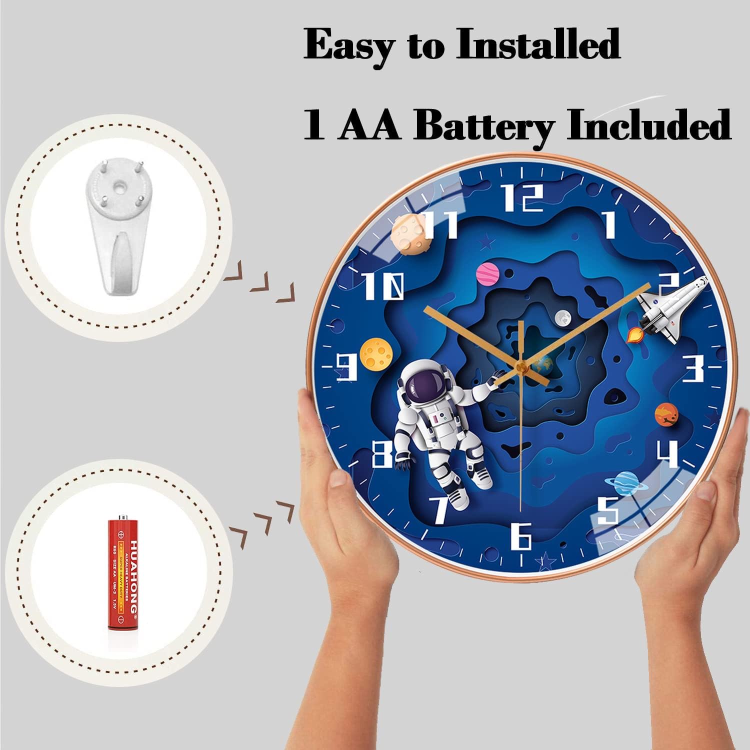 Battery Operated Blue Wall Clock — 12" - View 5