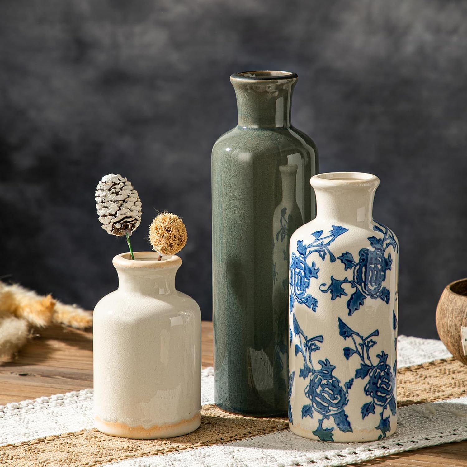 Farmhouse Blue Flower Vase — Set of 3 — Blue-2
