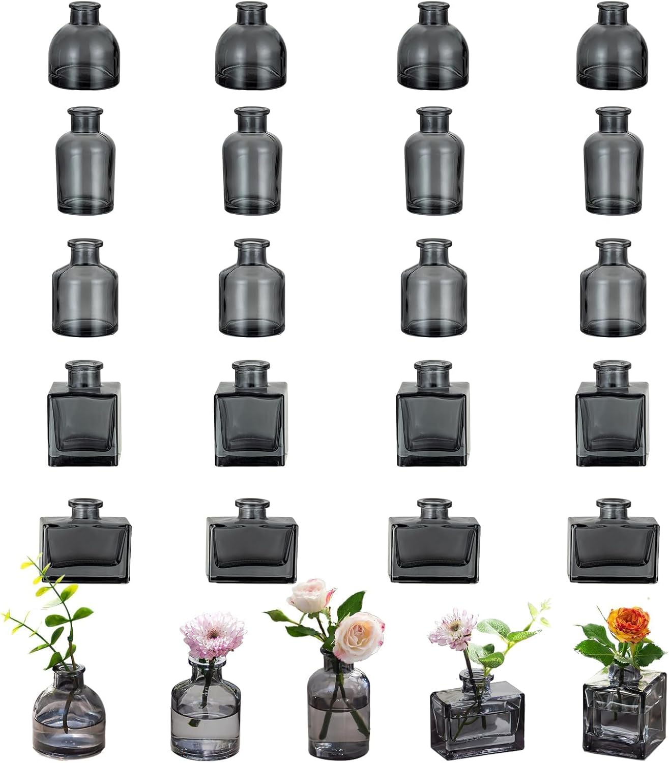 Modern Black Flower Vase — Set of 20 — Black Grey