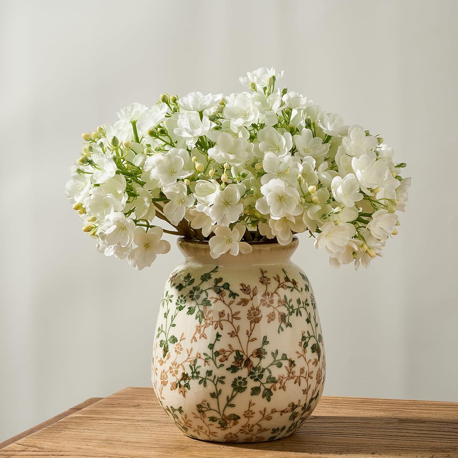 Farmhouse Beige Flower Vase — 3" — 18077-green and Beige