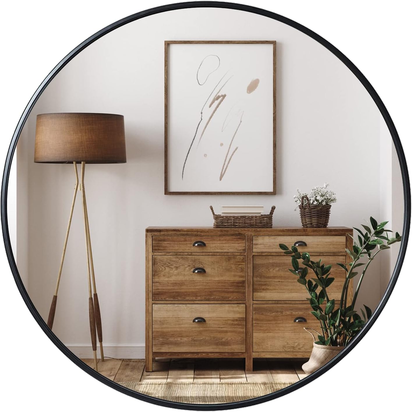 Black Round Mirror — 39" — Black