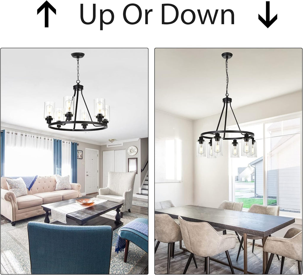 Farmhouse Black Chandelier — 6-Light - View 3