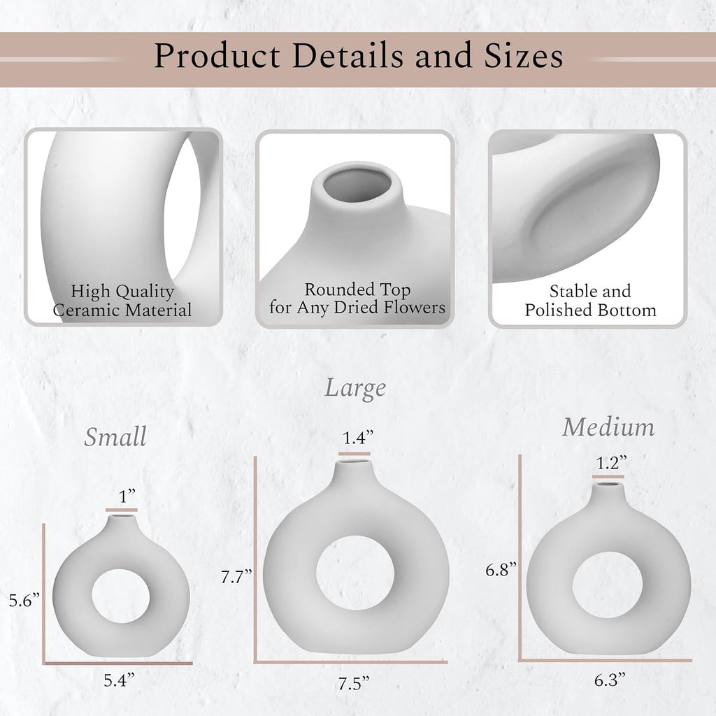 Round Boho Ceramic Vase — Set of 3 - View 2