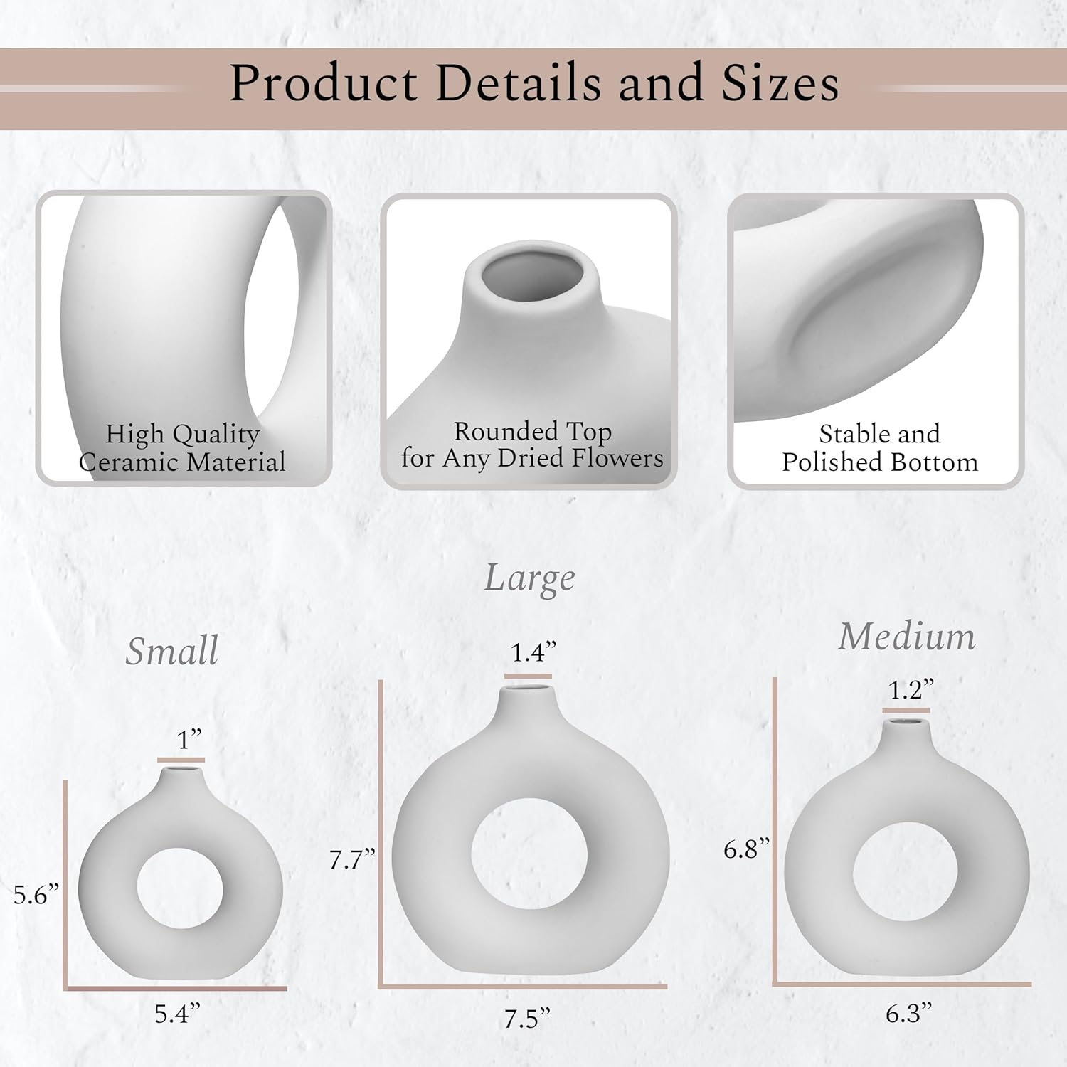 Round Boho Ceramic Vase — Set of 3 - View 2
