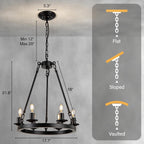 Adjustable Farmhouse Black Chandelier — 6-Light - View 2