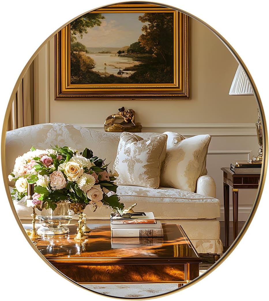 Luxe Black Round Mirror — 1" — Gold