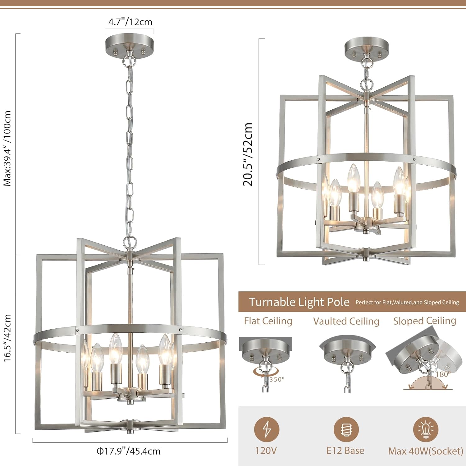 Modern Black Chandelier — 6-Light - View 3
