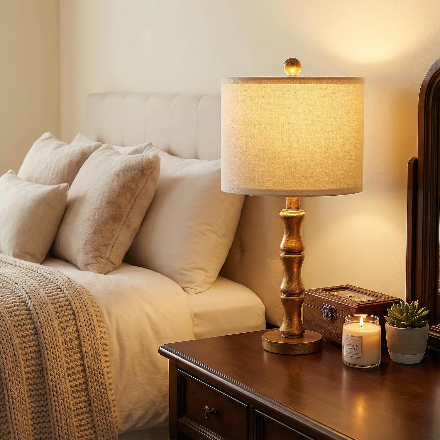 Linen Farmhouse Brown Bedside Lamp — 20.5" - View 2