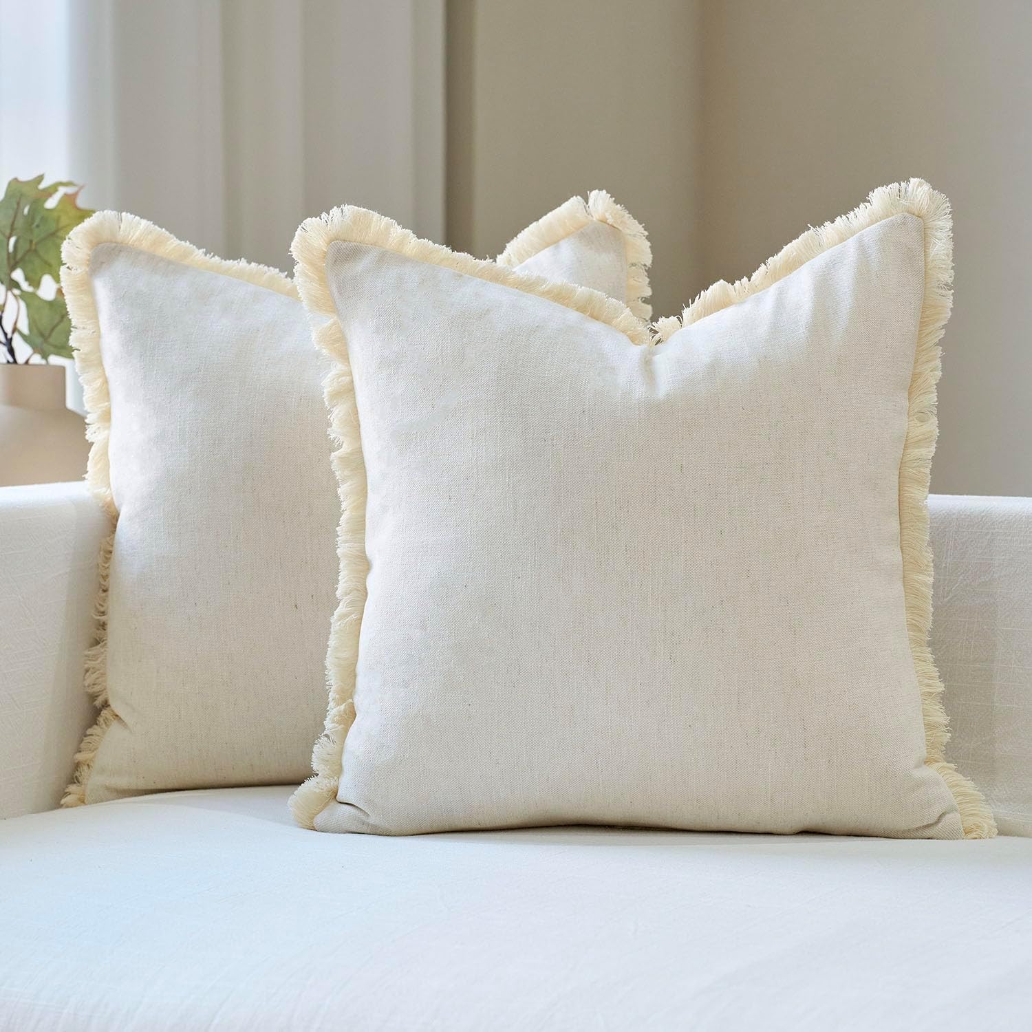 Boho Beige Throw Pillow Cover — 18" — Cream White