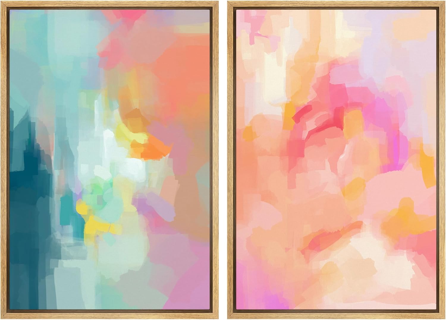 Framed Modern Fabric Wall Art — 24" — 16"x24"x2 Panels Natural