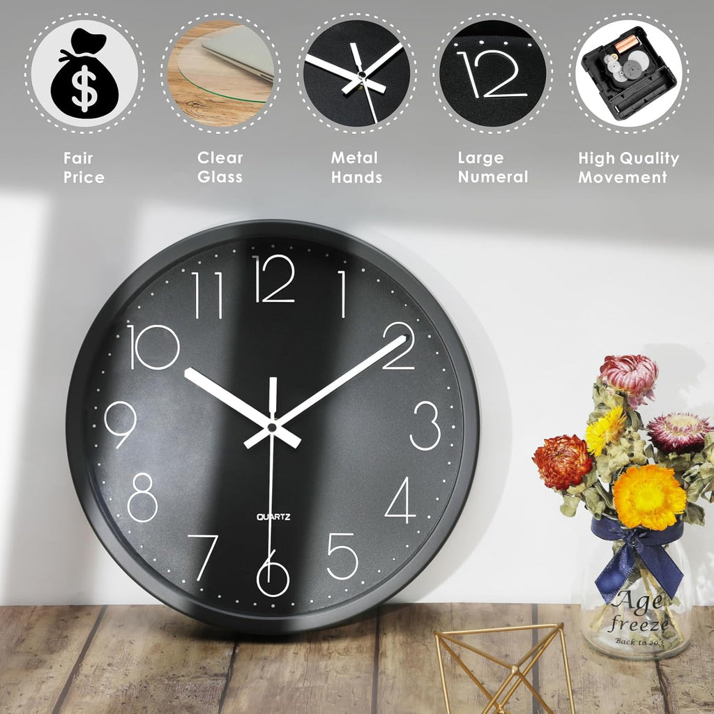 Battery Operated Black Wall Clock — 12" - View 4
