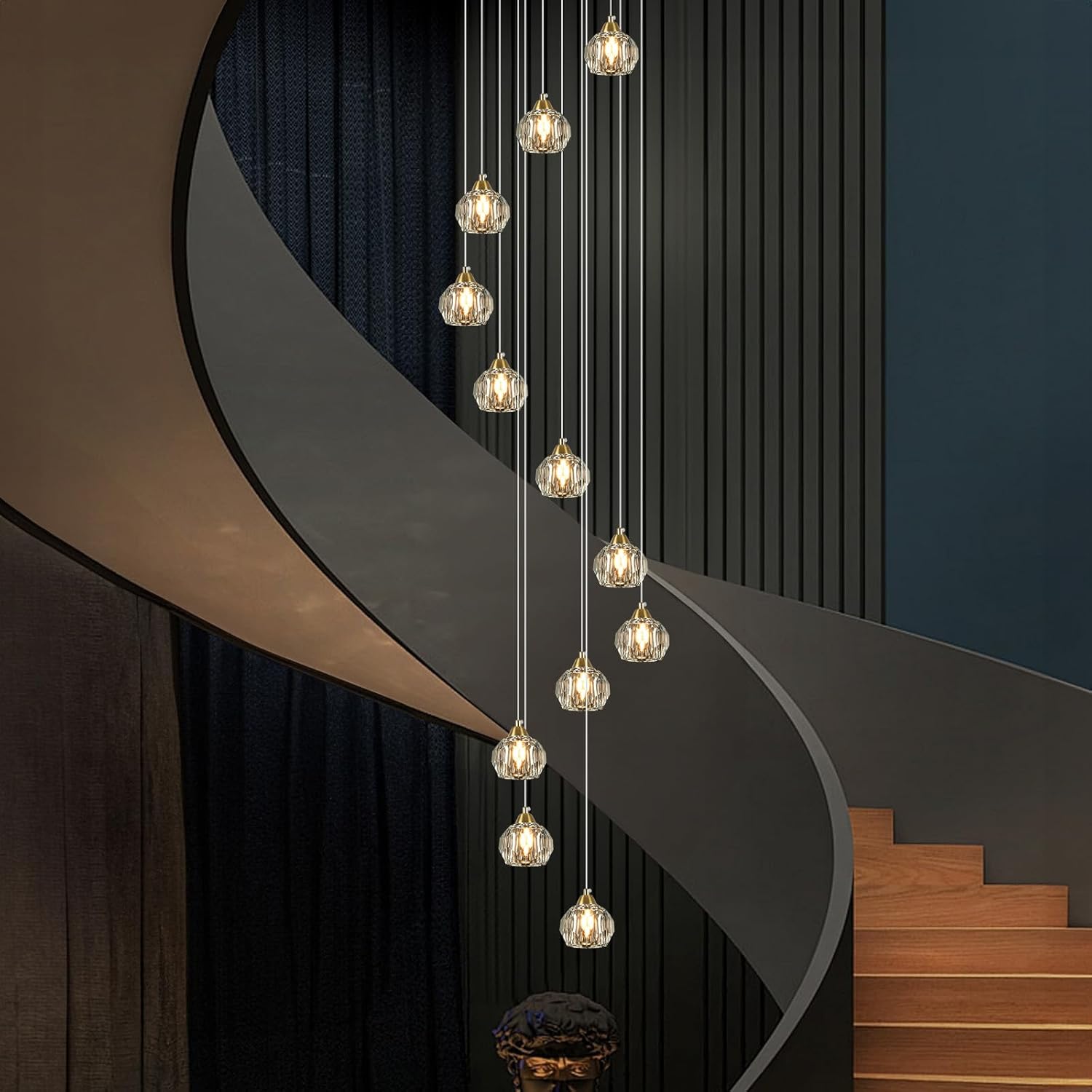 Luxe Black Chandelier — 14-Light — Brass