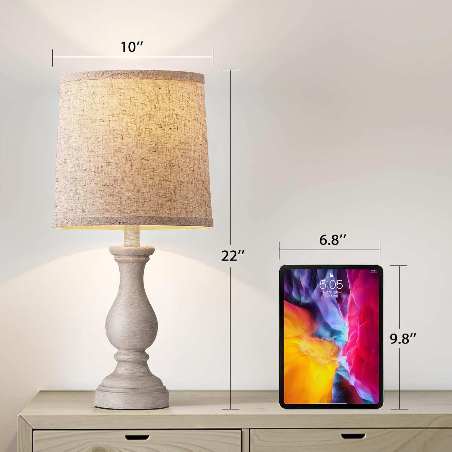Linen Boho Black Bedside Lamp — 22" - View 5
