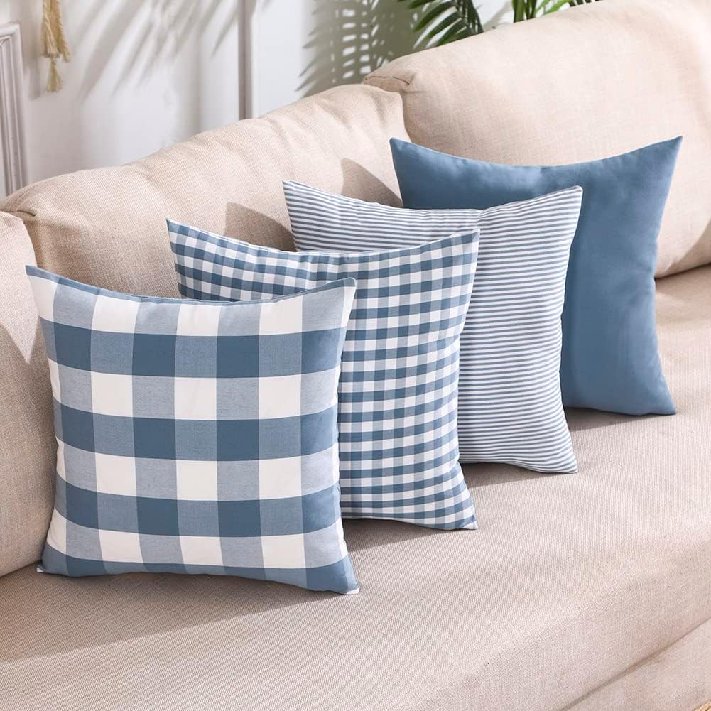 Boho Beige Throw Pillow Cover — 18" — Grey Blue