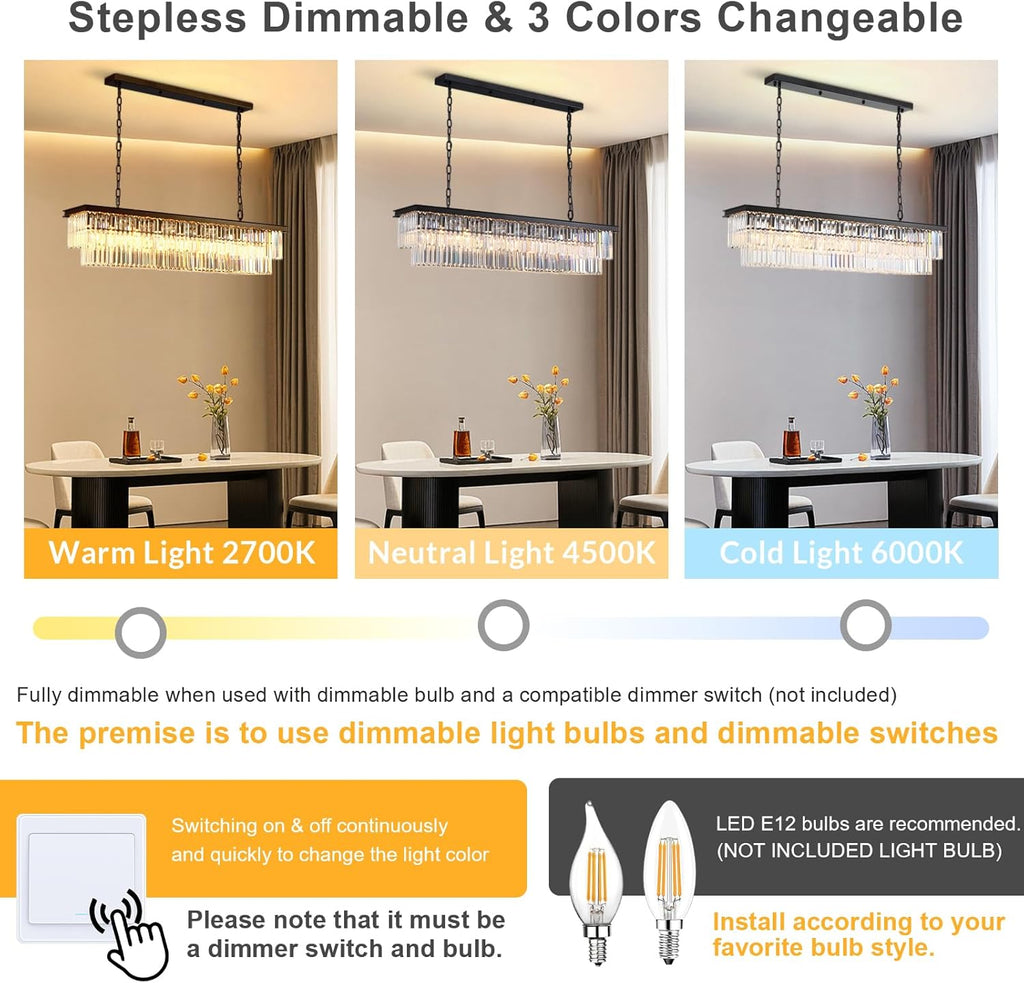 Rectangular Luxe Glass Chandelier — 47" - View 3