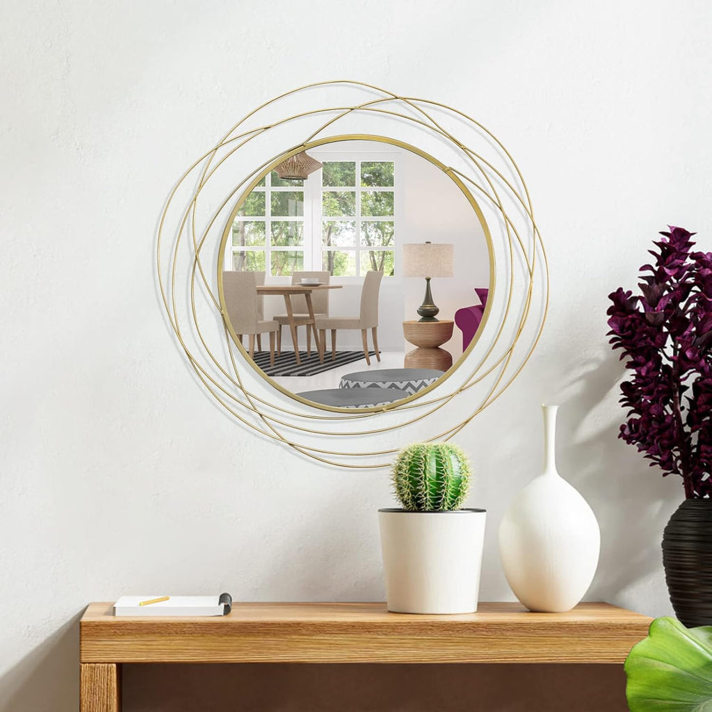 Round Black Wall Mirror — 20" — Gold