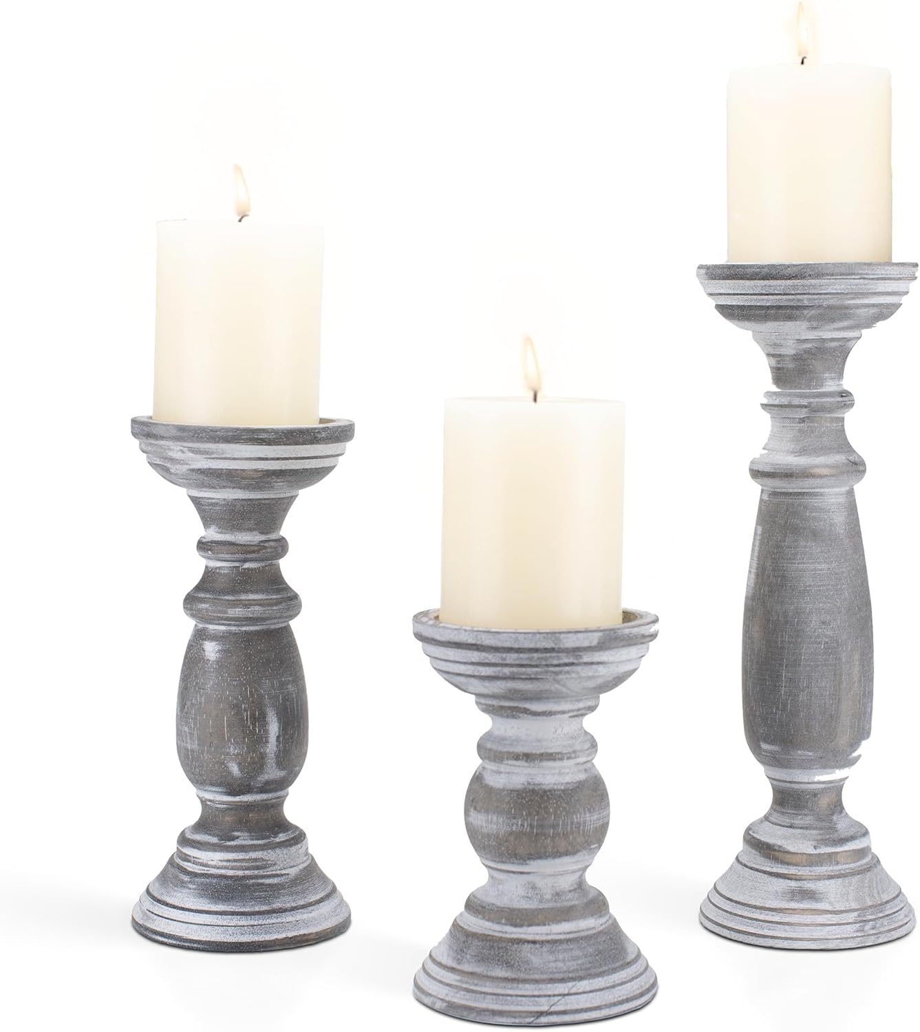 Vintage Farmhouse Beige Pillar Candle — 12" — Rustic Grey