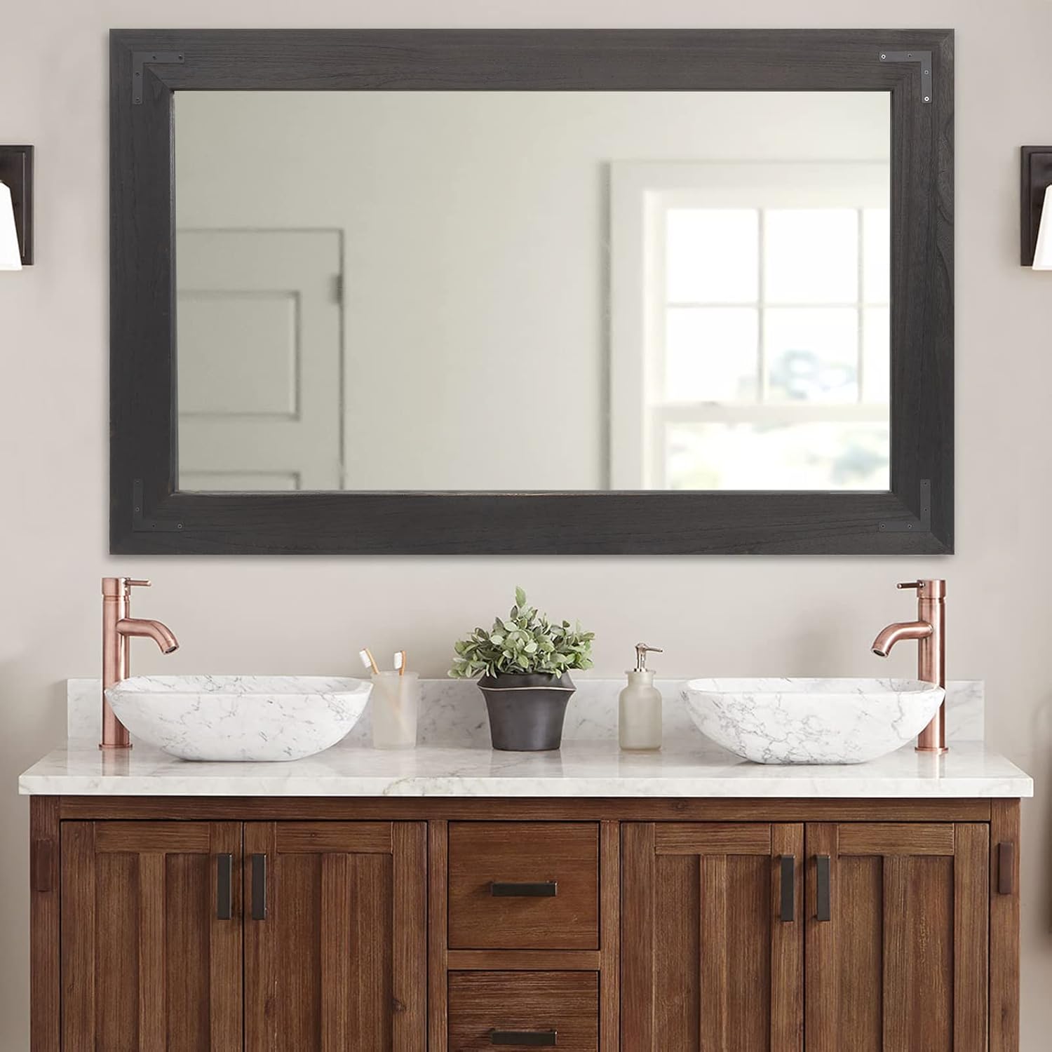 Round Farmhouse Black Wall Mirror — 32" — 40"L x 26"W