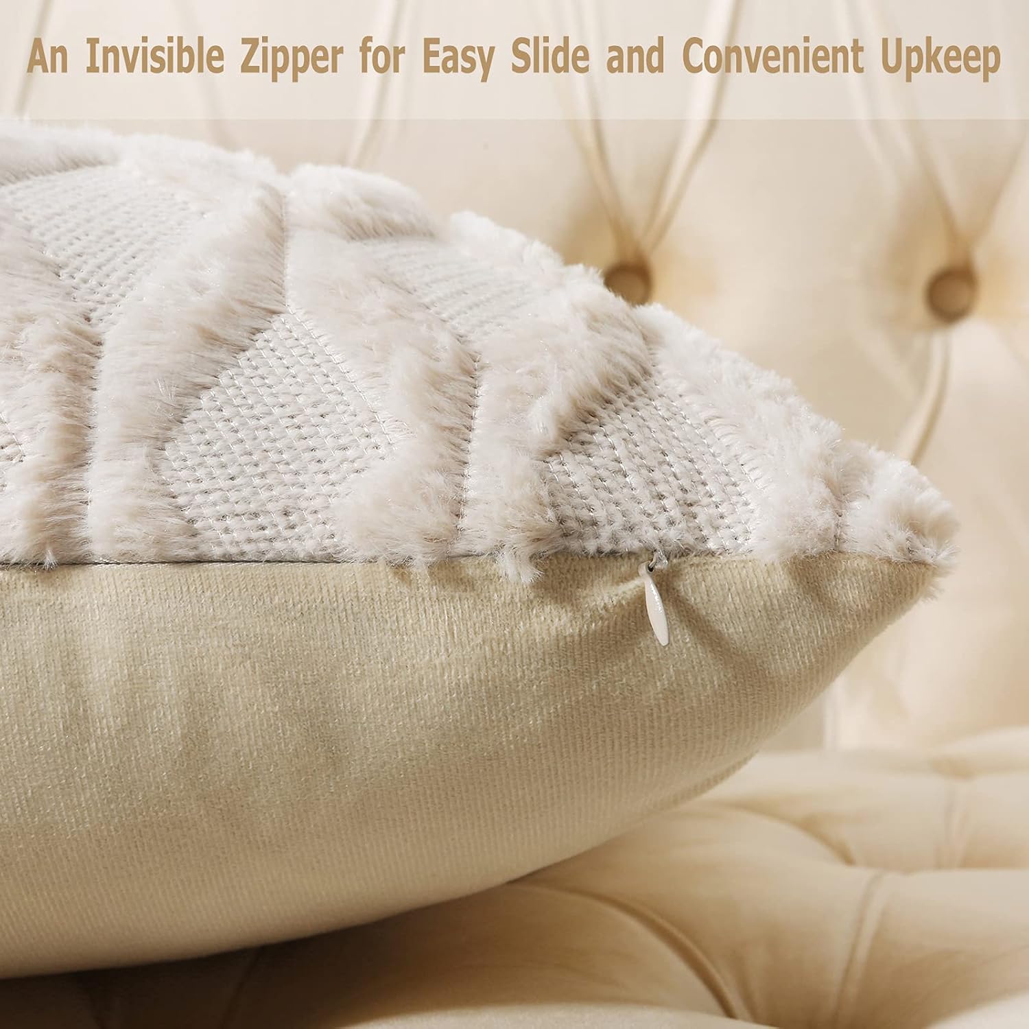 Velvet Boho Beige Throw Pillow Cover — 20" - View 6