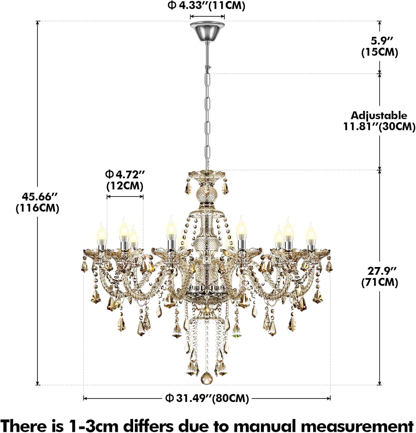 Adjustable Luxe Metal Chandelier — 35" - View 7