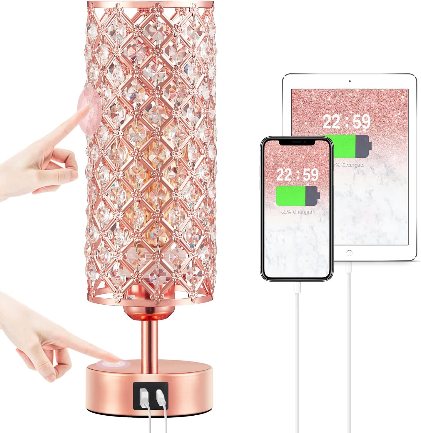Dimmable Luxe Black Bedside Lamp — Rose Gold