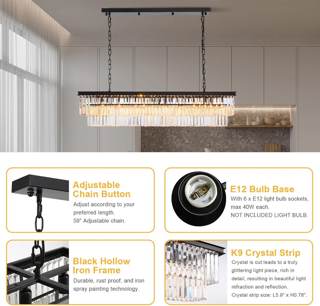 Rectangular Luxe Glass Chandelier — 47" - View 4