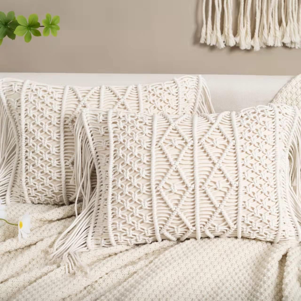 Lumbar Boho Rattan Throw Pillow Cover — Set of 2 - View 2