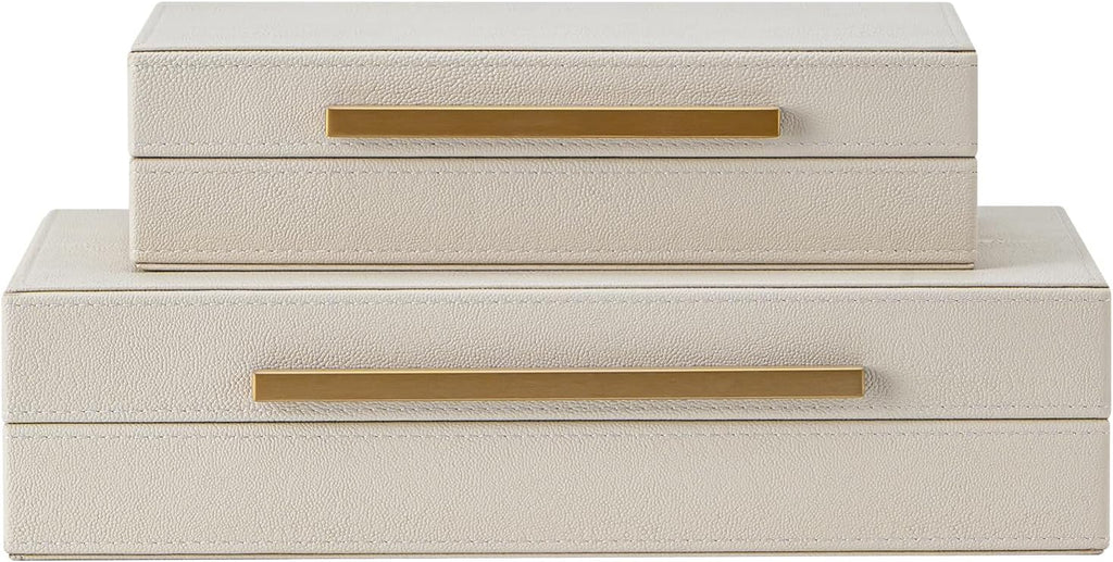 Luxe Beige Storage Basket — Set of 2 — Beige+Gold Handles