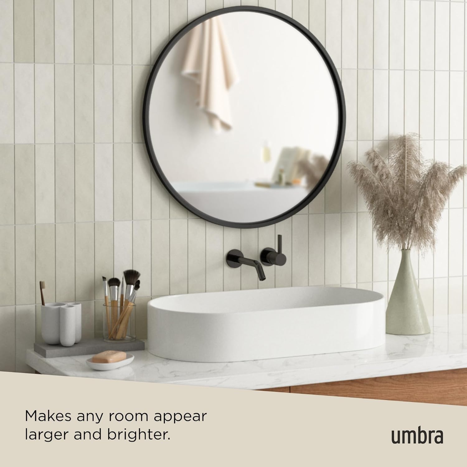 Round Modern Beige Wall Mirror — 24" - View 4