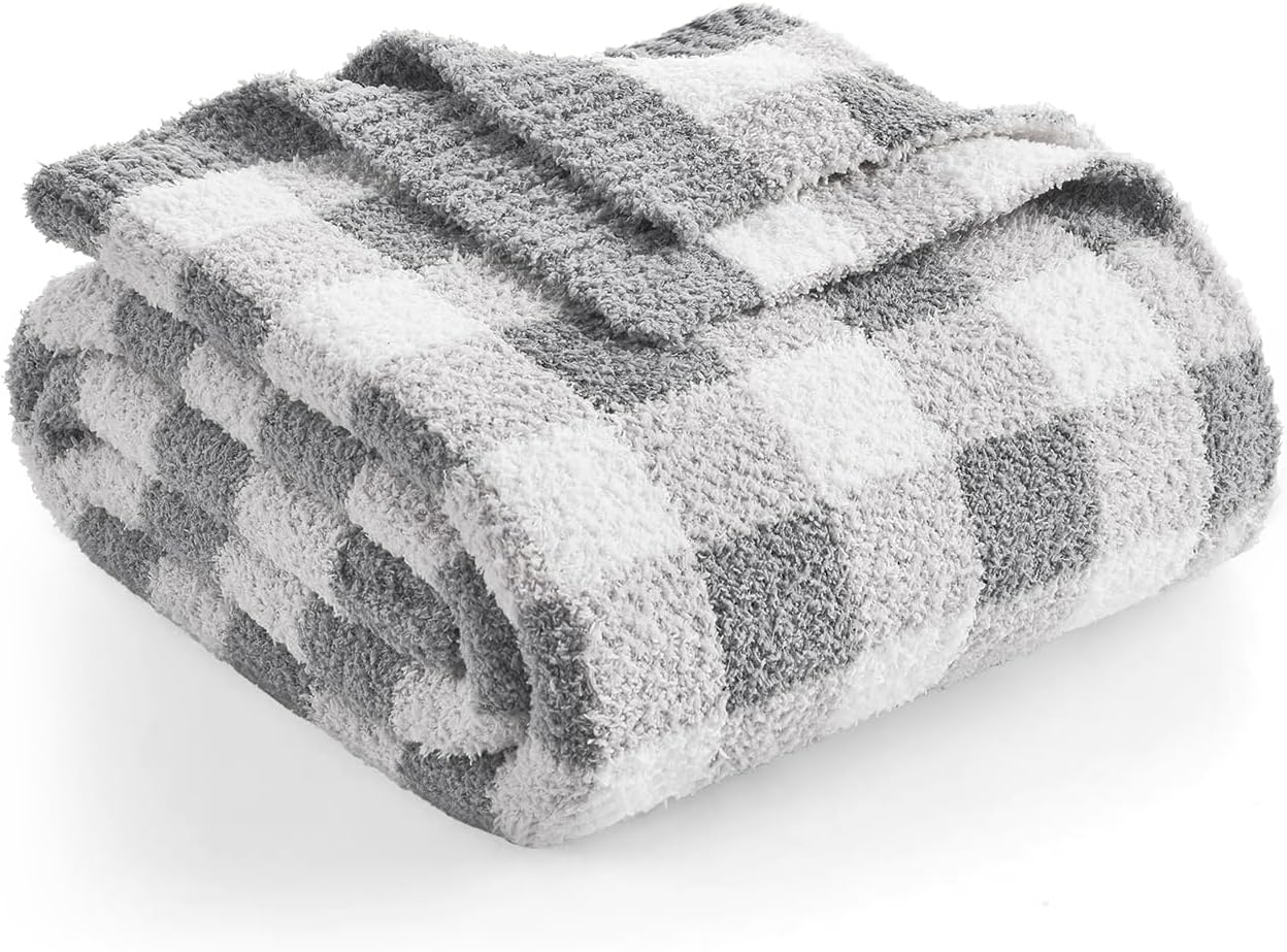 Knit Beige Throw Pillow — 50" — Plaid Grey
