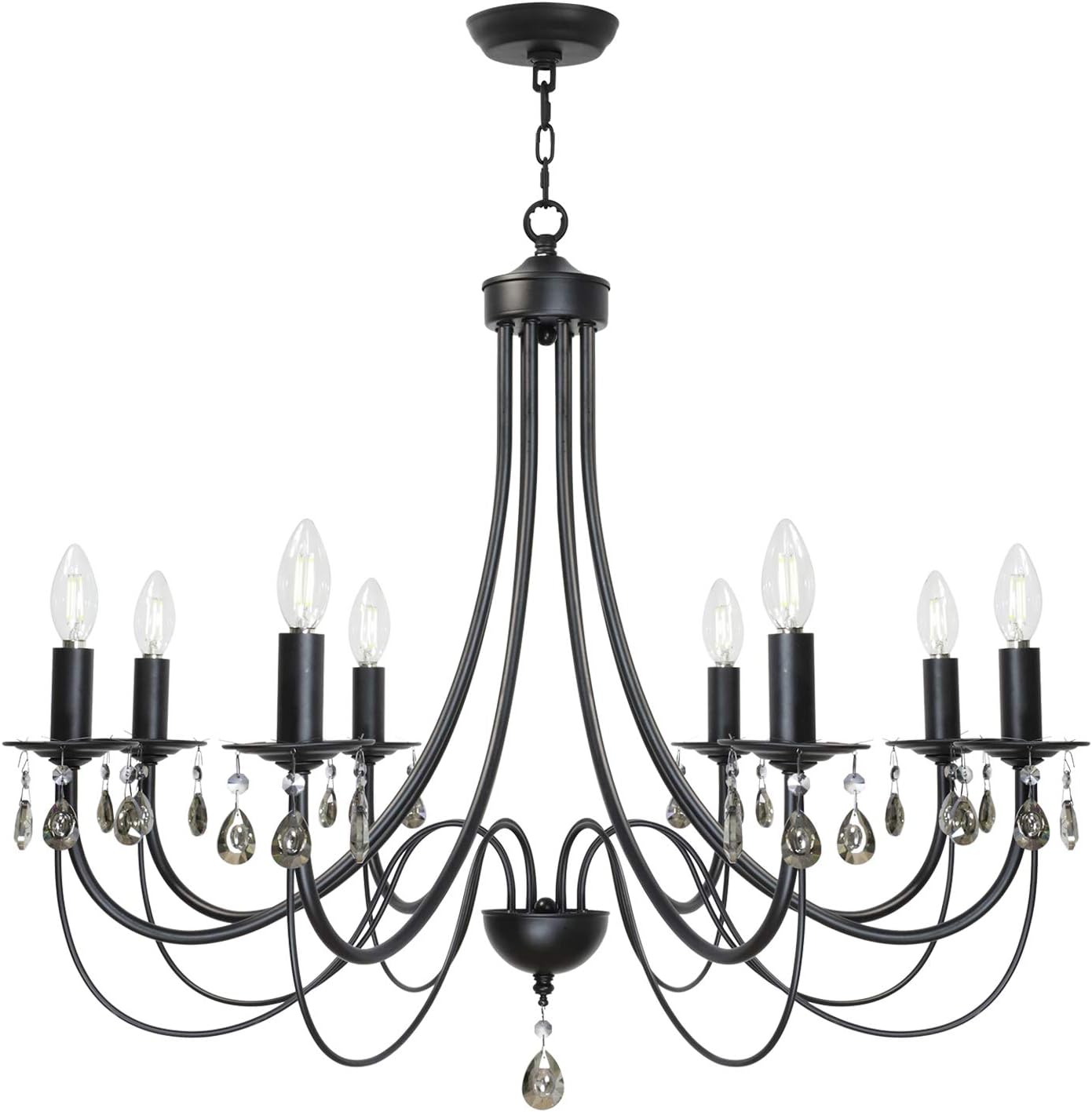 Farmhouse Black Chandelier — 8-Light — Black