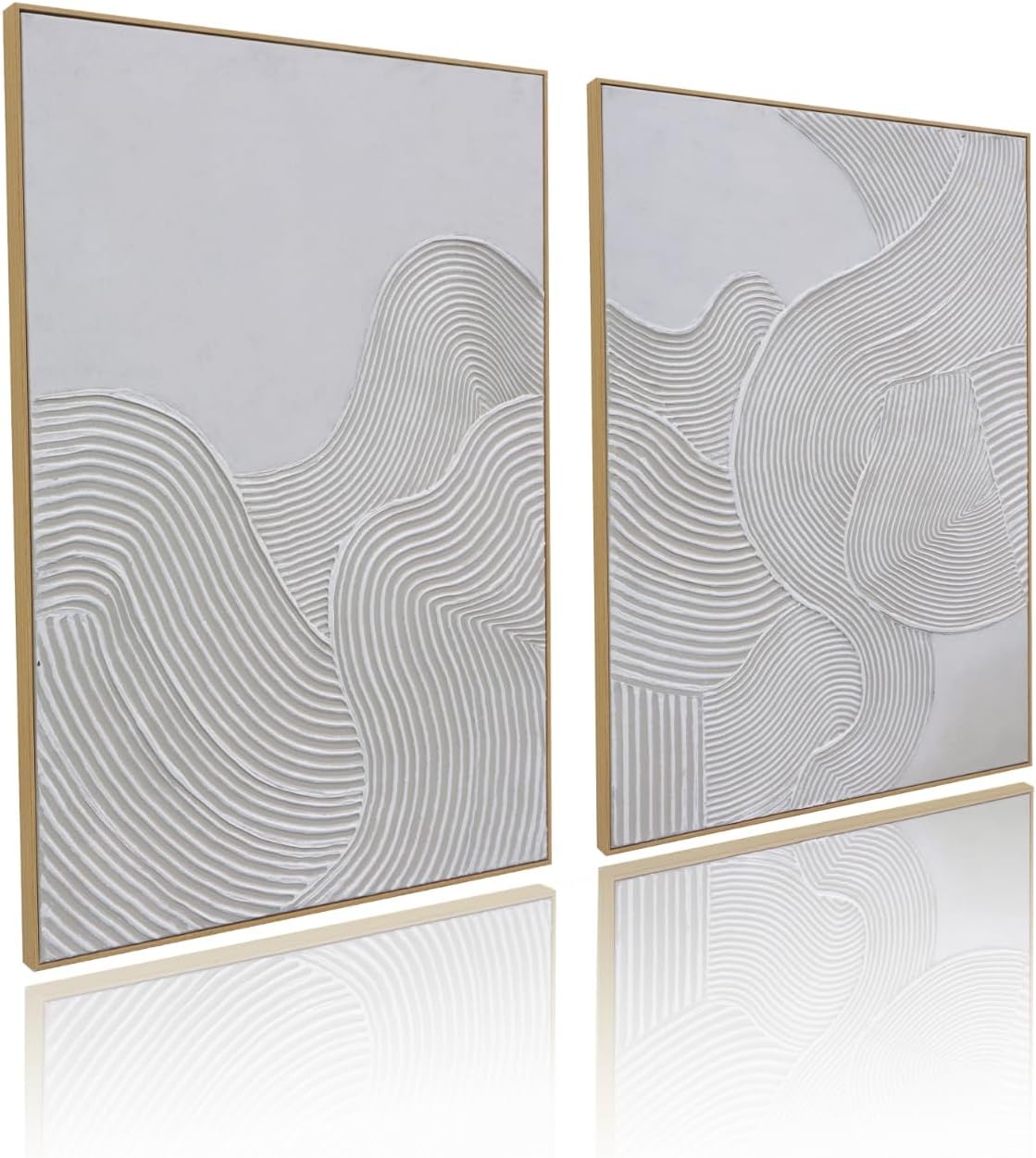 Framed Modern Beige Canvas Wall Art — 24" — 28" x 40" x 2 Panels Framed