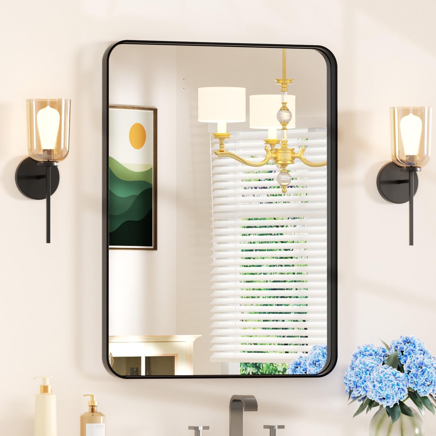 Rectangular Black Wall Mirror — 36" — Black – Raised Frame