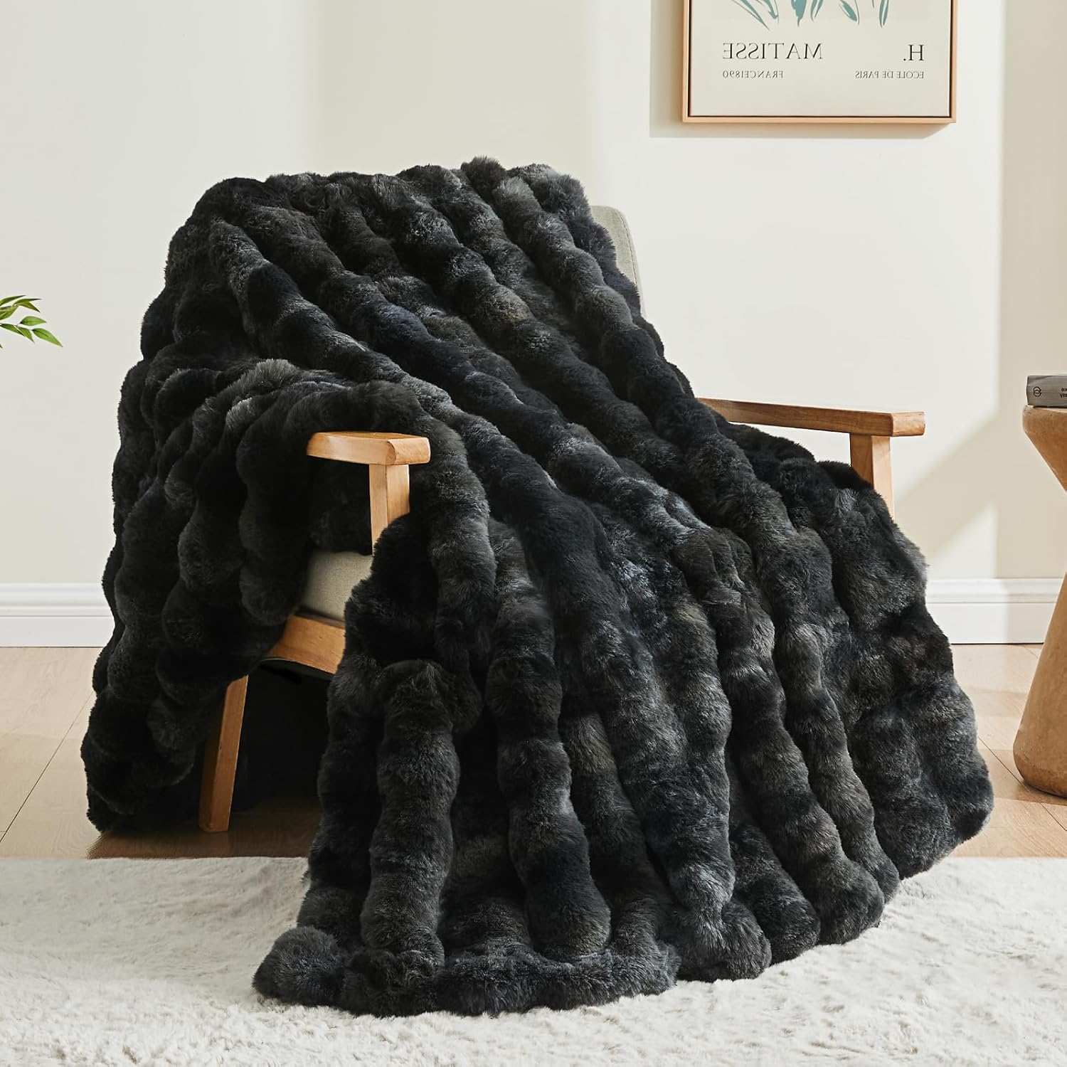Beige Throw Pillow — 50" — Tie-dye Black