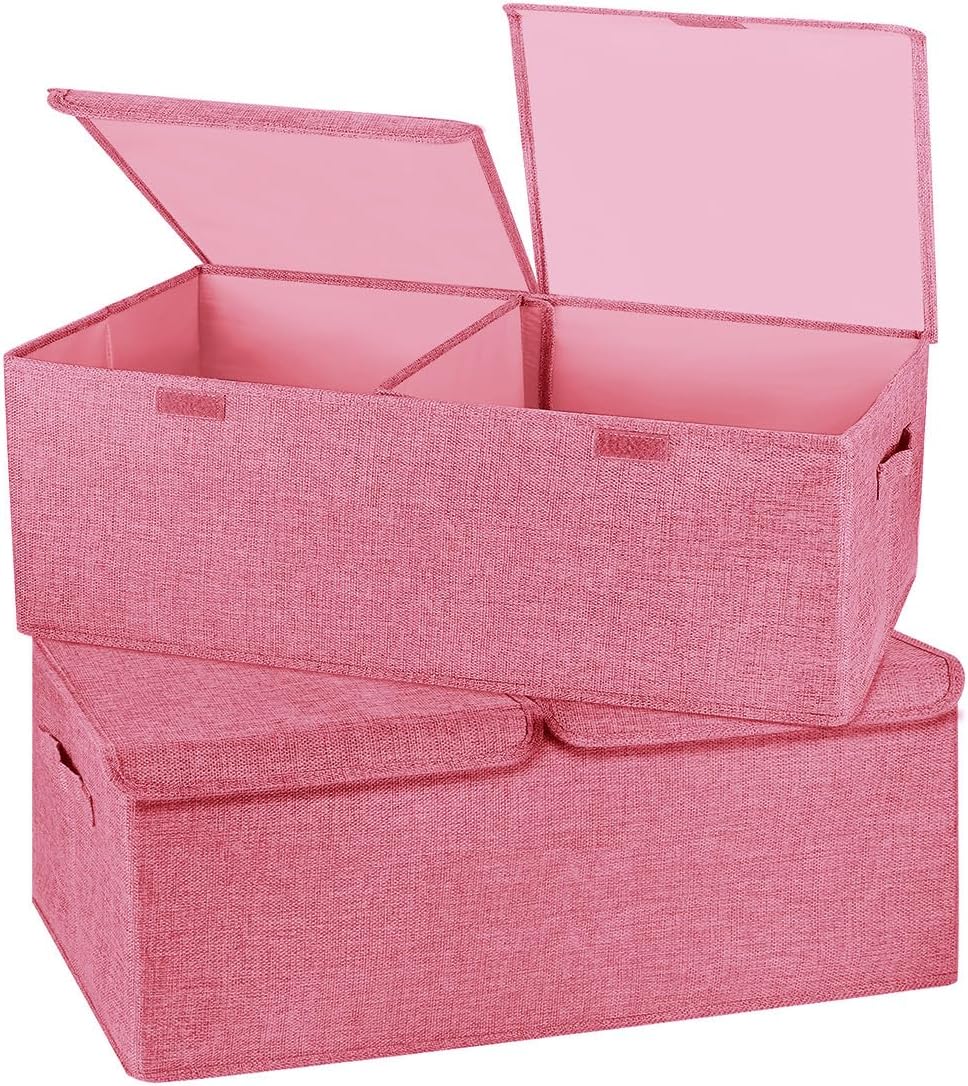 Linen Beige Storage Bin — Pink