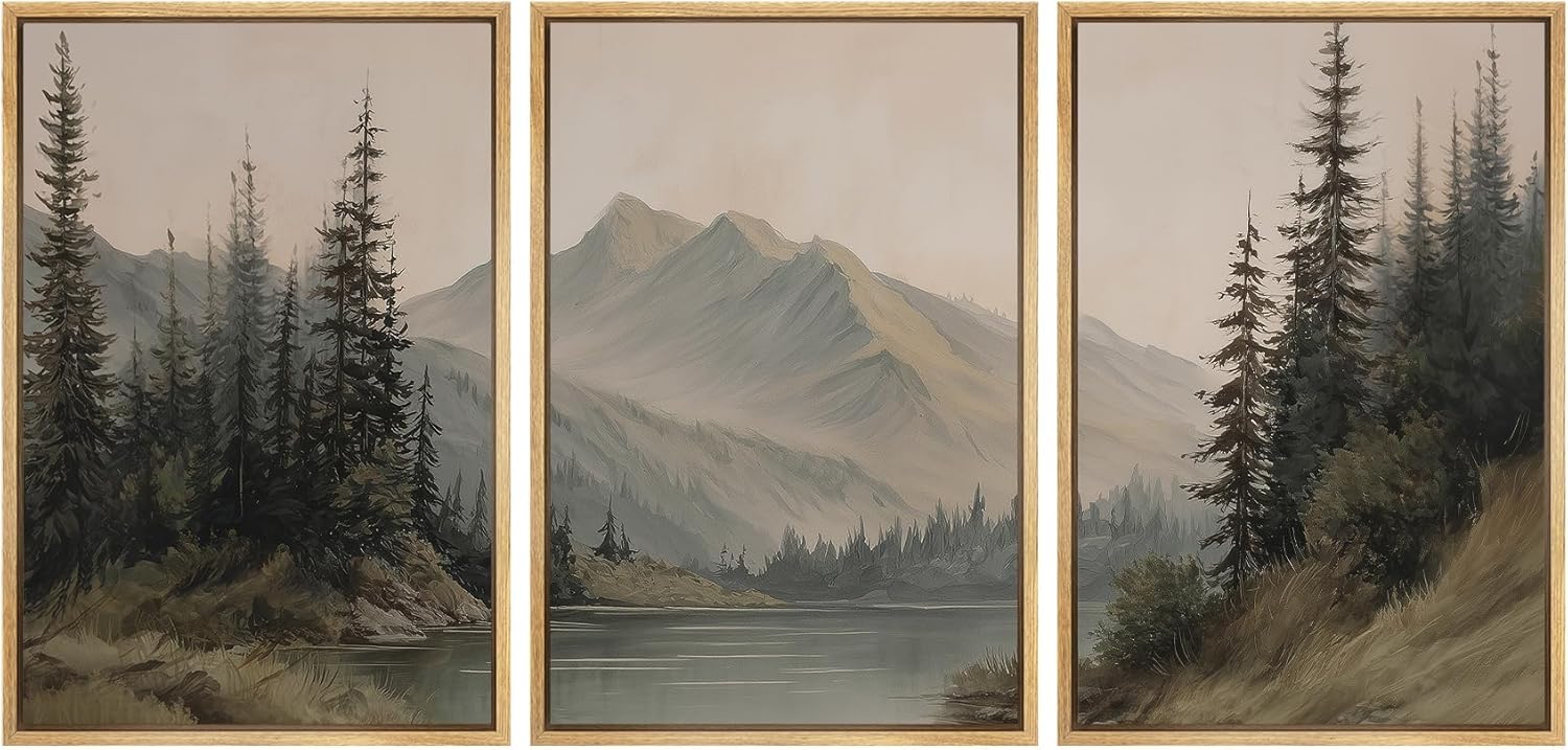 Framed Modern Fabric Wall Art — 24" — 16"x24"x3 Panels Natural