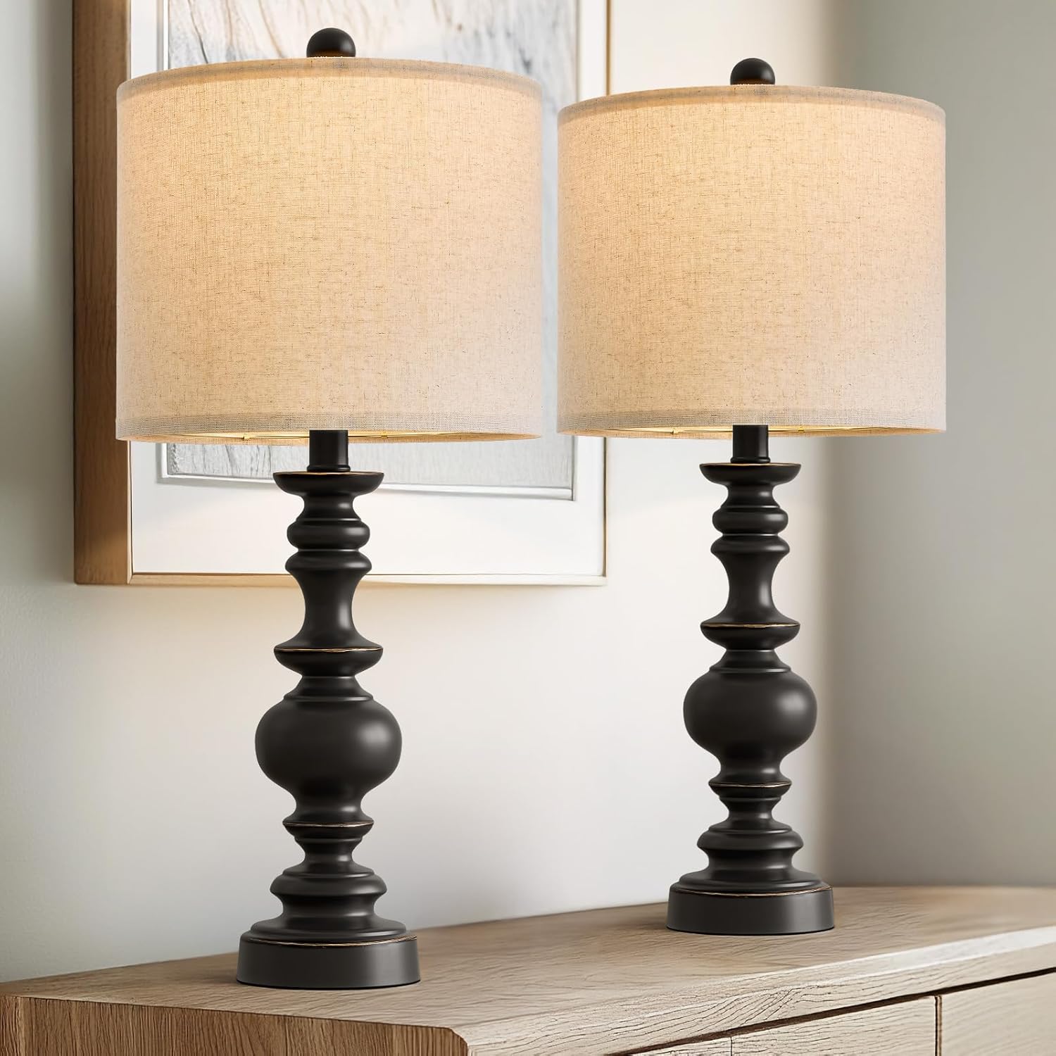 Linen Farmhouse Black Desk Lamp — 20.5" — Black