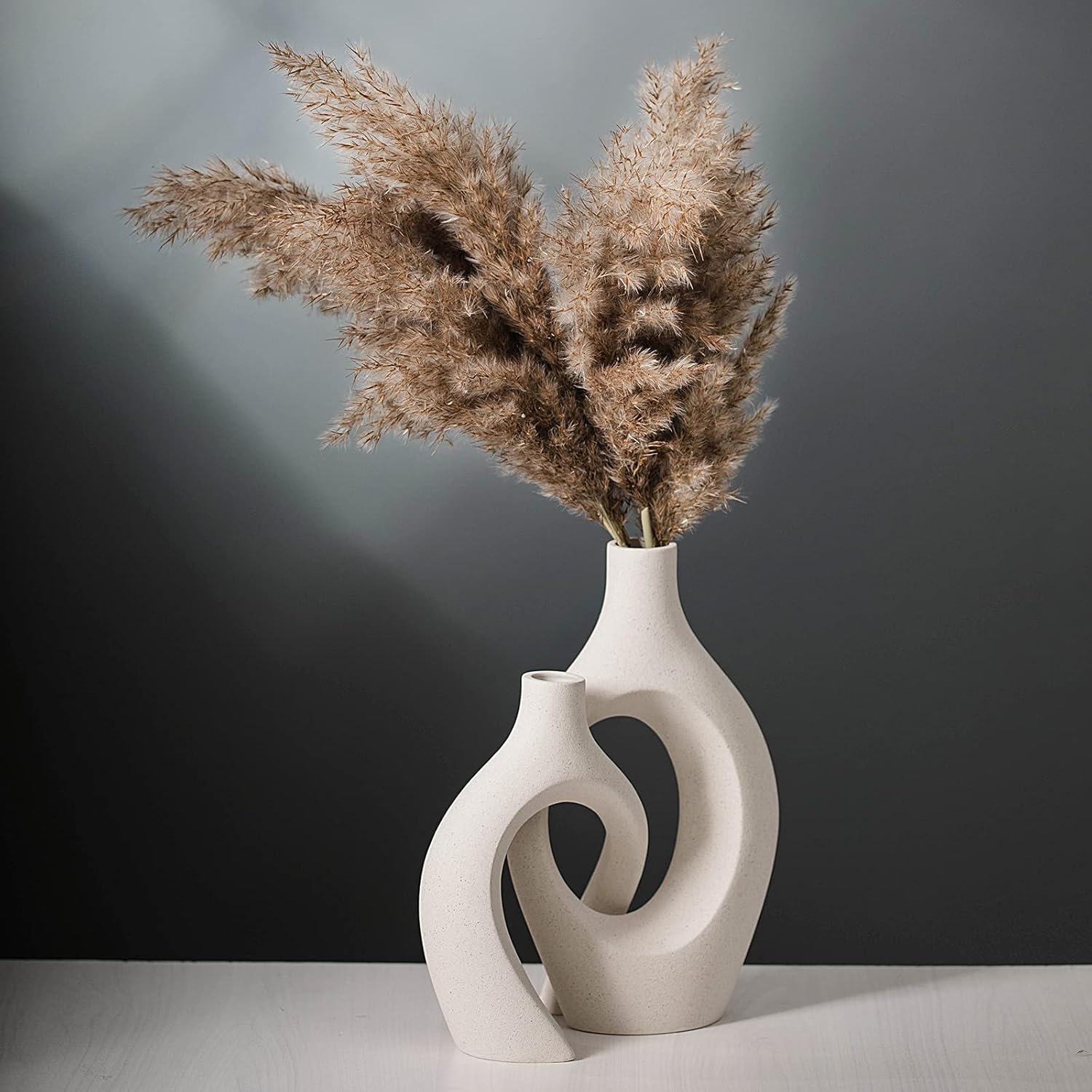 Boho Beige Flower Vase — Set of 2 — Super Large-matte Milky White