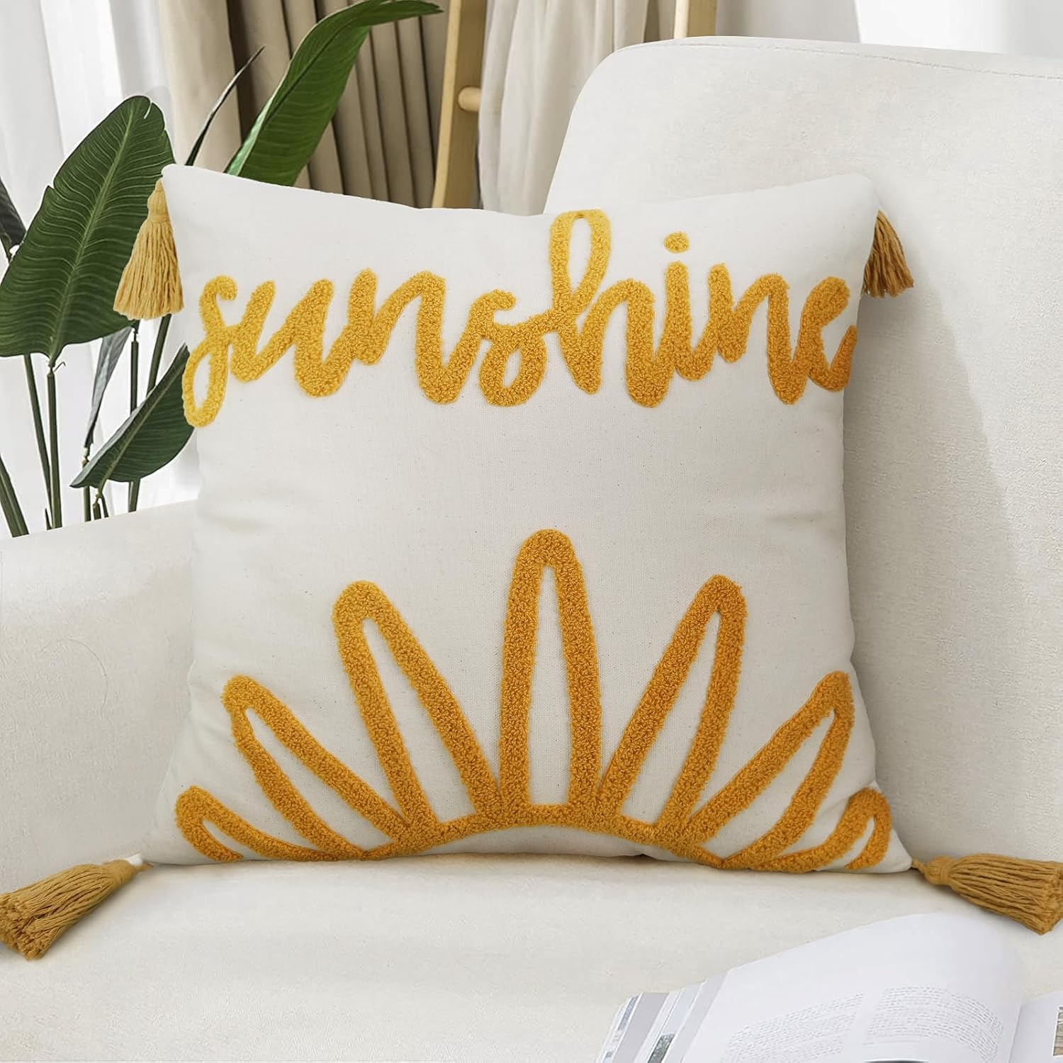 Embroidered Boho Orange Throw Pillow Cover — 20" — Style J