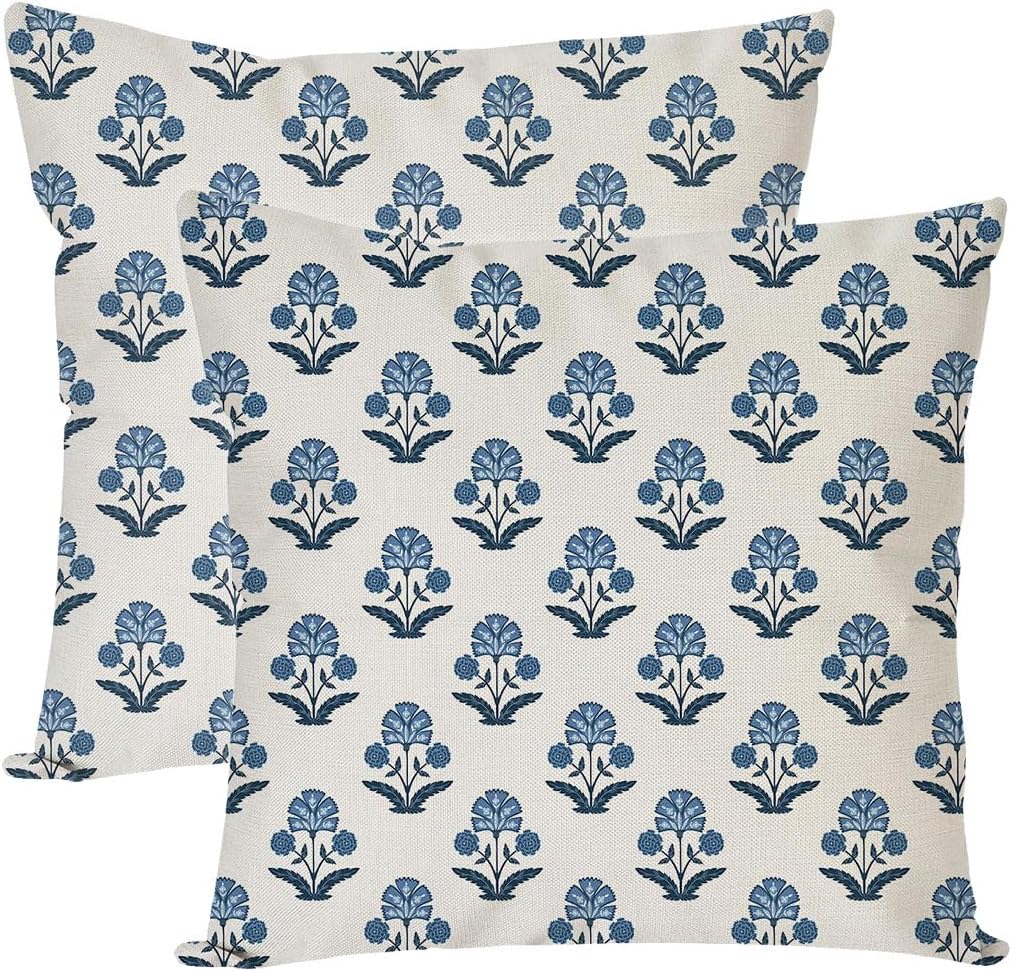 Vintage Boho Blue Throw Pillow Cover — 18" — Blue