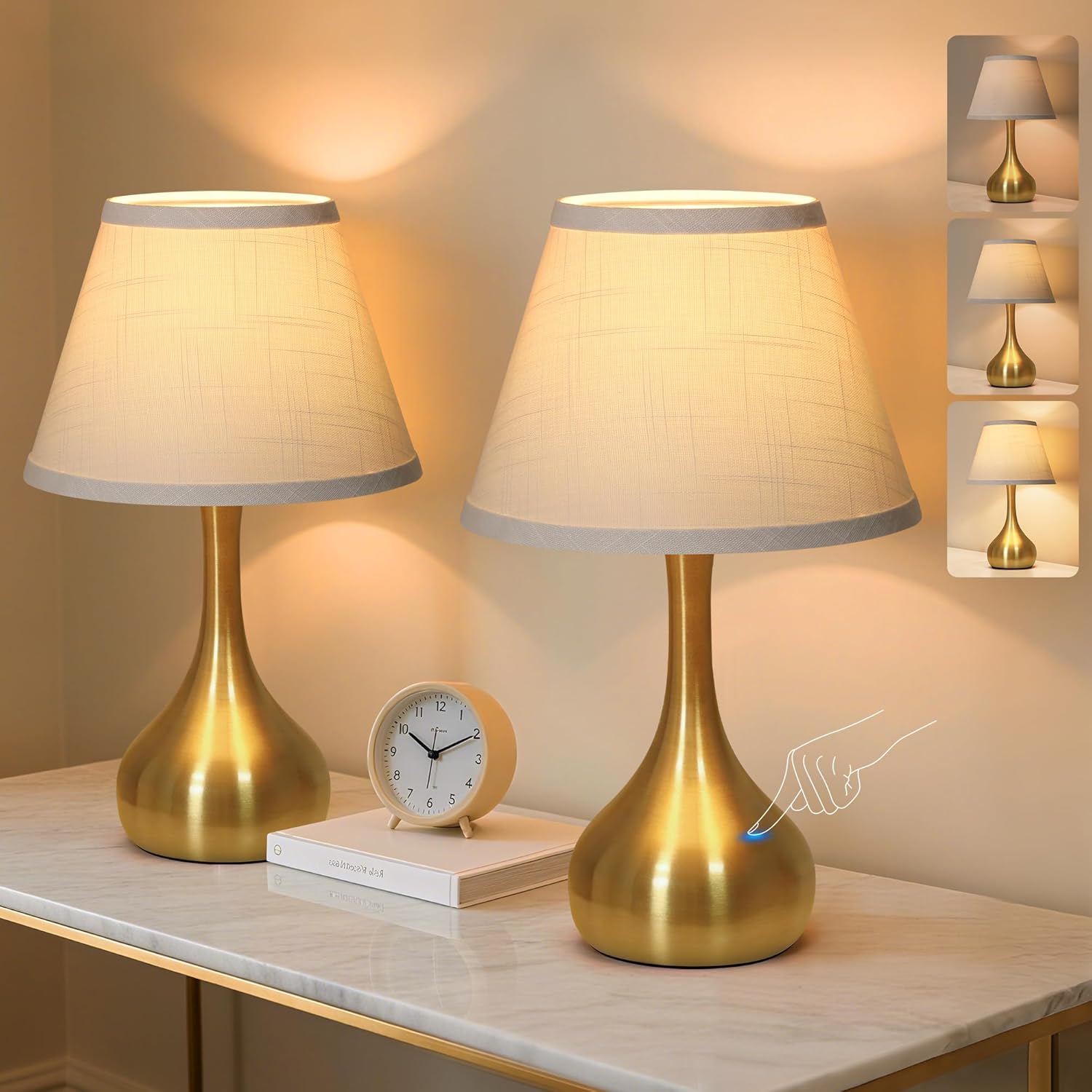 Dimmable Farmhouse Black Bedside Lamp — Set of 2 — Gold