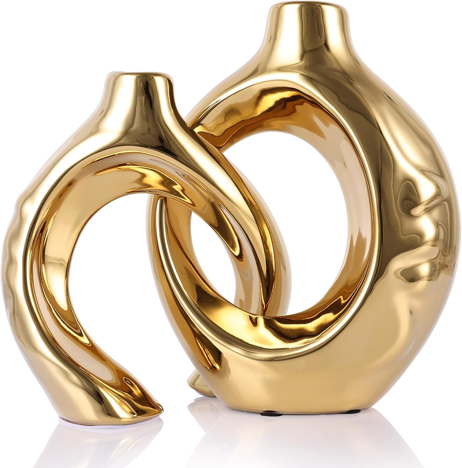Round Luxe Blue Vase — Set of 2 — Gold