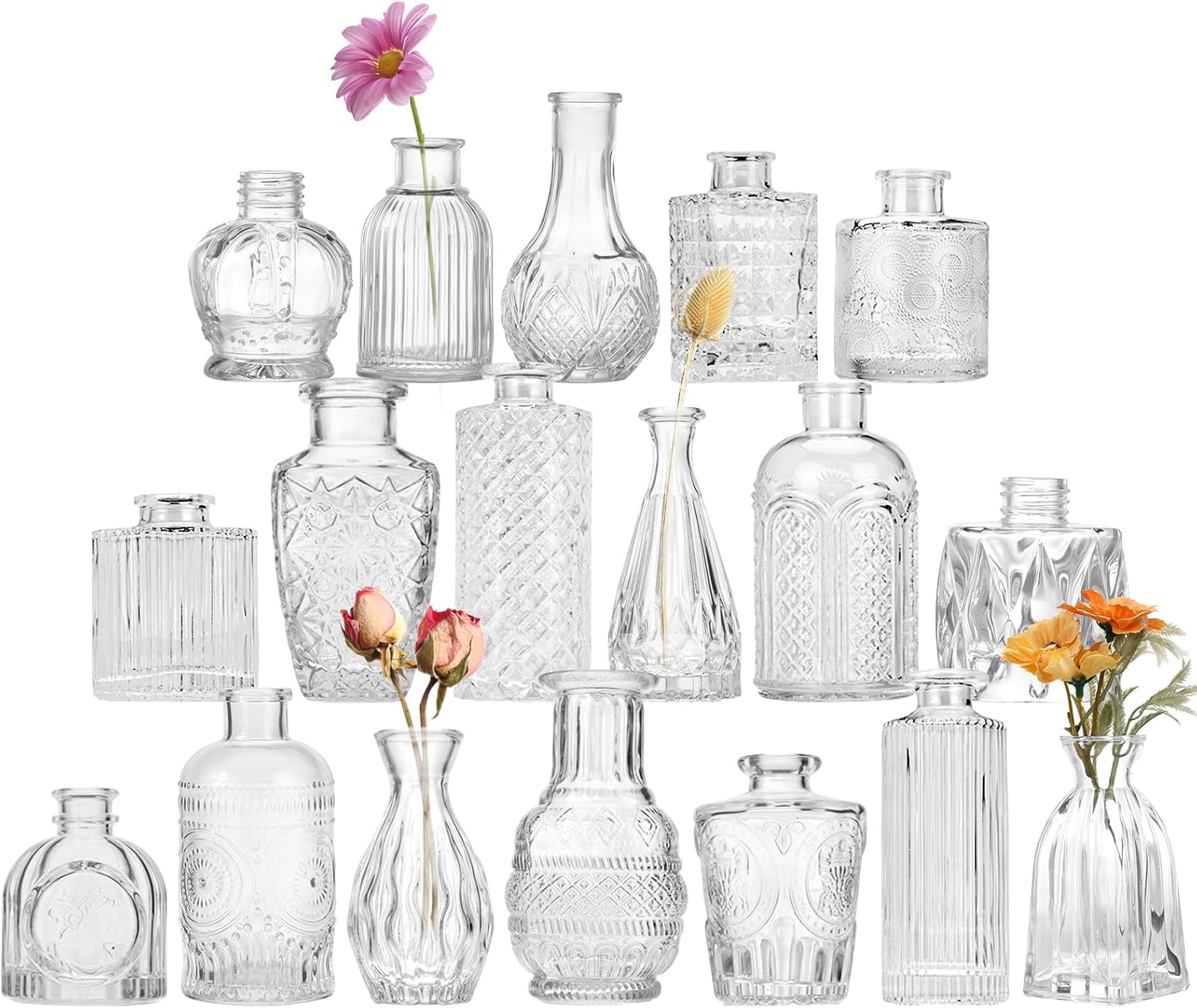 Vintage Blue Flower Vase — Set of 5 — Clear