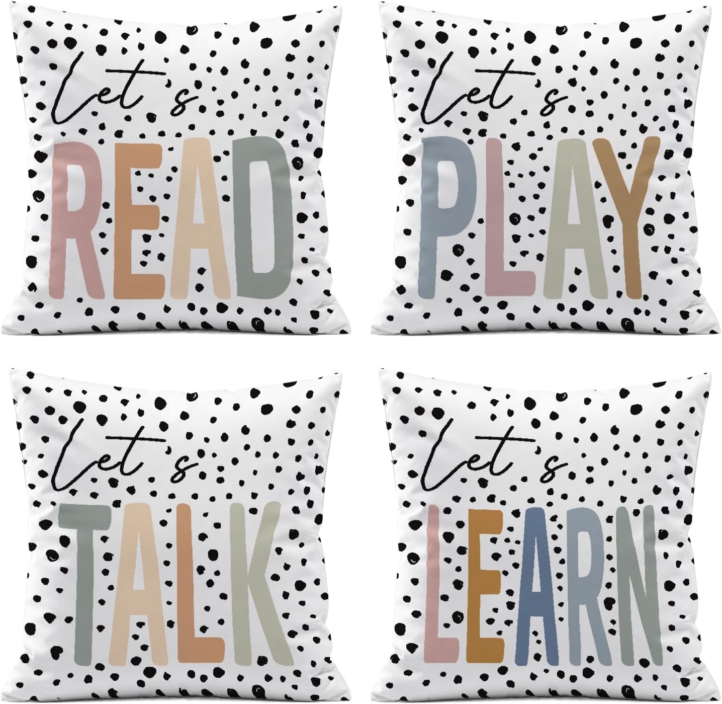 Boho Black Throw Pillow Cover — 18" — Let's Read Play Talk Learn